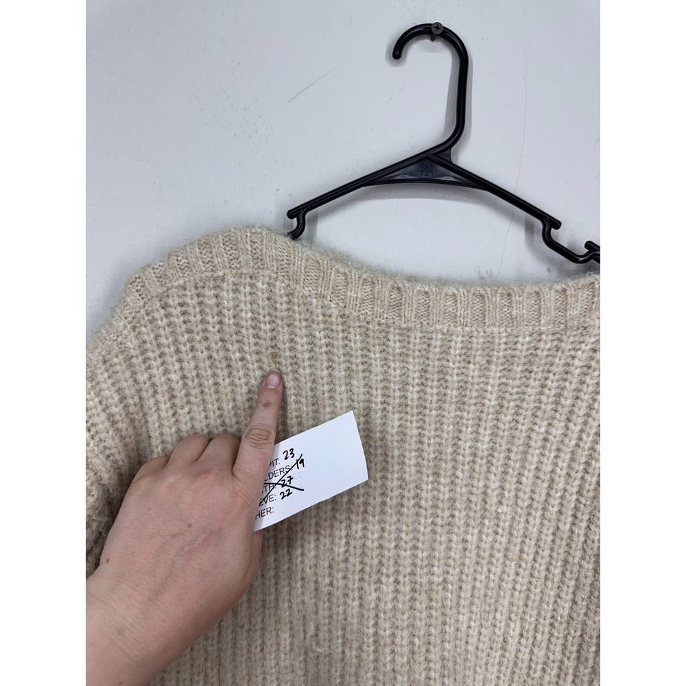 ZARA Sweater Womens XS-S Beige Ribbed Chunky Knit Oversized Boat Neck Pullover - Picture 8 of 12
